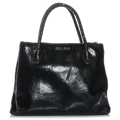 miu miu craquele bag|MIU MIU Leather Craquele Handbag Nero Black .